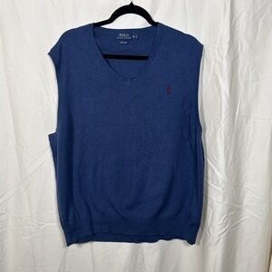 Polo Ralph Lauren V Neck Sweater  Vest Blue Pima Cotton men's size XL